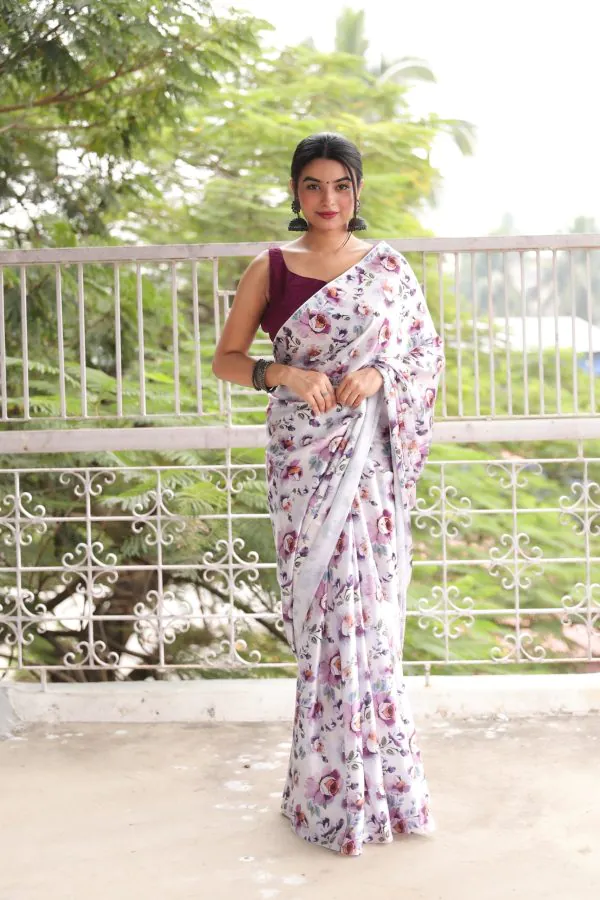 Radiant White Color Heavy Devsena Soft Silk Digital Printed Saree