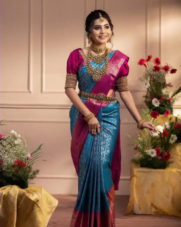 Blue Soft Silk Pallu Saree