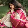Special Cream Color Soft Lichi Silk Cloth Beautiful Rich Pallu Saree