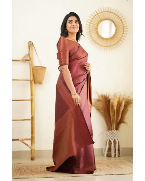 Slightly Brown Color Soft Lichi Silk Cloth Rich Pallu All Over Saree