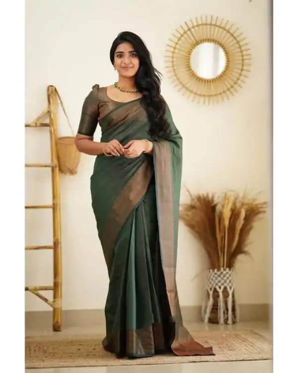 Slightly Green Color Soft Lichi Silk Cloth Rich Pallu All Over Saree