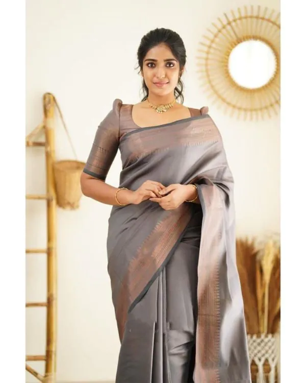 Slightly Grey Color Soft Lichi Silk Cloth Rich Pallu All Over Saree