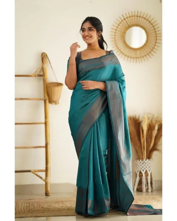 Slightly Peacock Blue Soft Lichi Silk Rich Pallu All Over Saree