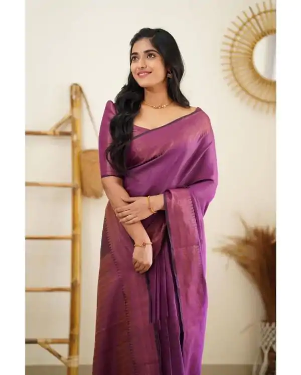 Slightly Purple Color Soft Lichi Silk Cloth Rich Pallu All Over Saree