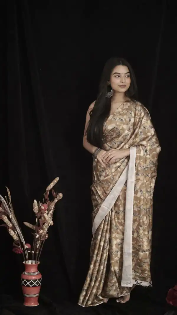 Softly Coffee Color Heavy Devsena Soft Silk Digital Printed Saree