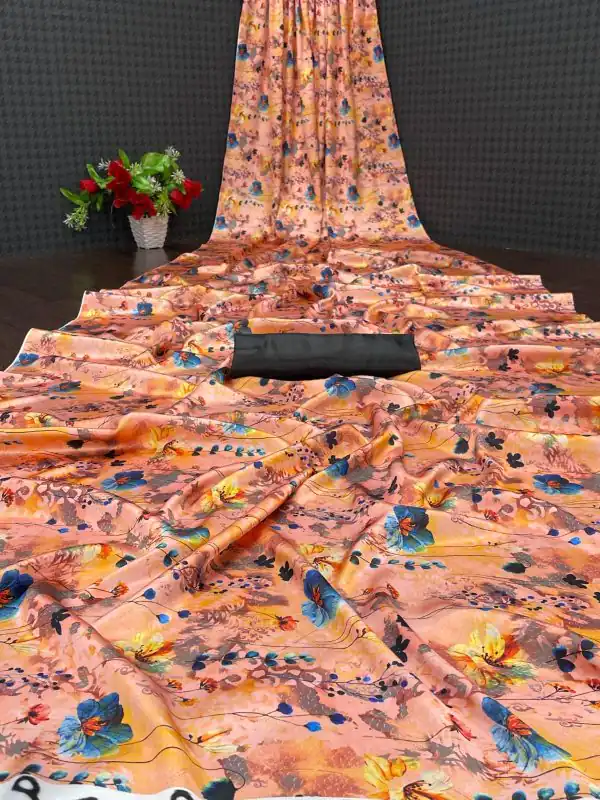 Softly Orange Color Devsena Soft Silk Saree Digital Print Saree