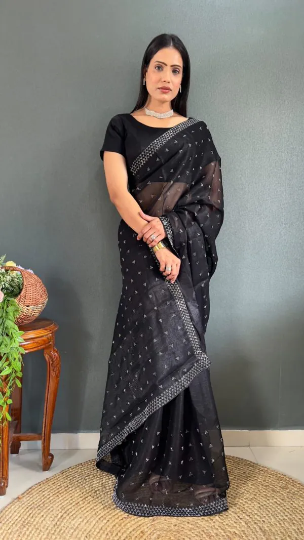 Special Black Color Pure Satara Heavy Siloski Dimond Work Saree