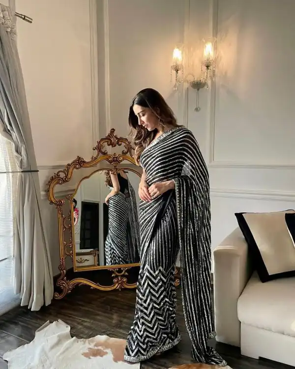 Special Black Color Georgette Embroidery Sequence Work Saree