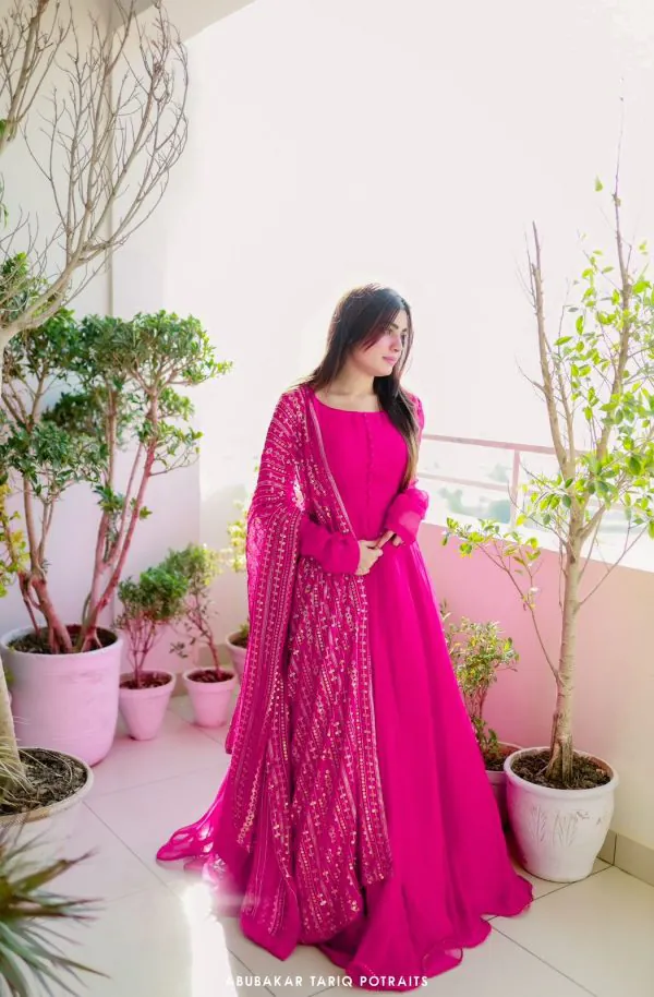 Special Pink Faux Georgette Thread With Sequence Anarkali Suit