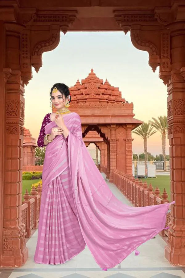 Special Pink Georgette Chiffon Multiple Zari Pata Design Saree