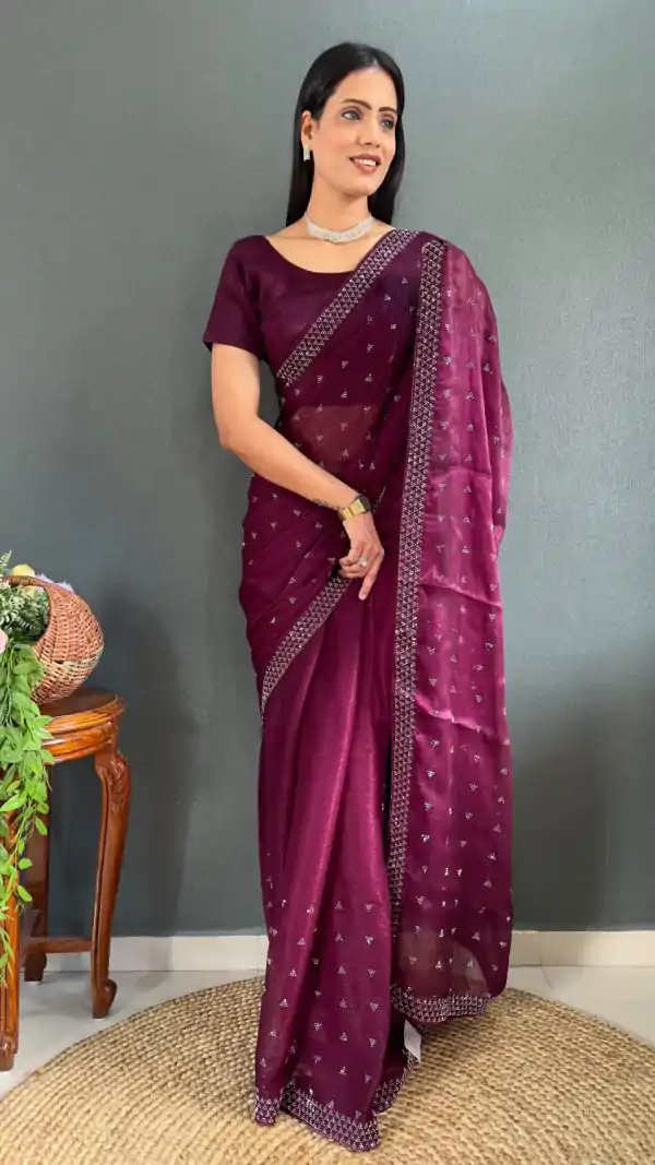 Special Purple Color Pure Satara Heavy Siloski Dimond Saree