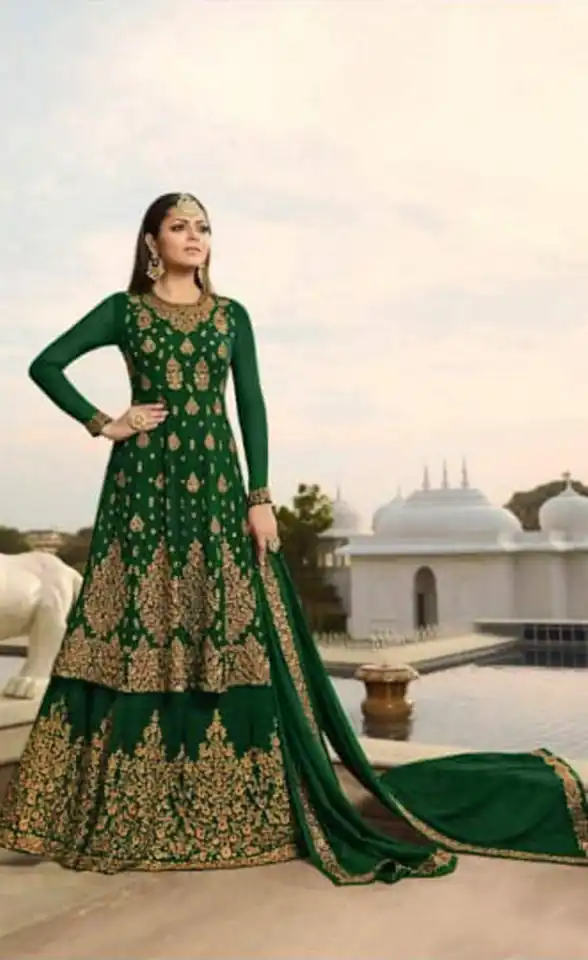 Stylish Green Color Georgette With Embroidery Work Sharara Suit