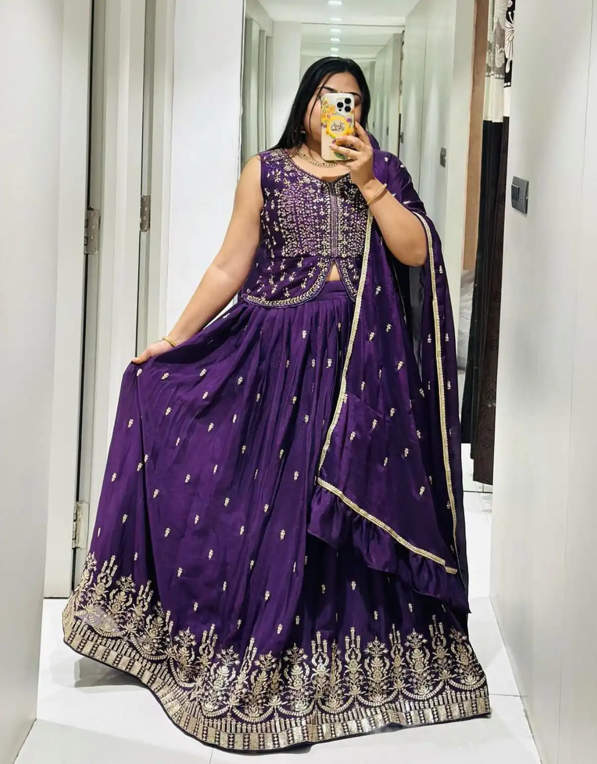 Stylish Violet Color Chinon Embroidery Thread Work Lehenga Choli - Image 2