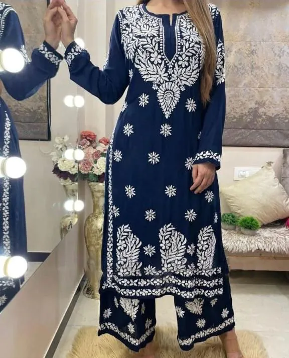 Sublime Black Color Rayon Chain-Stitch Sequence Salwar Suit