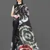 Sublime Black Color Zimmi Chu Digital Sibori Printed Work Saree