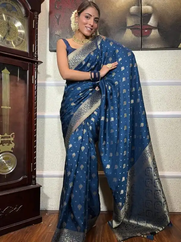 Sublime Blue Color Banarasi Soft Silk Extra Ordinary Design Saree