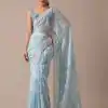 Sublime Blue Color Georgette Digital Prints Embroidery Saree
