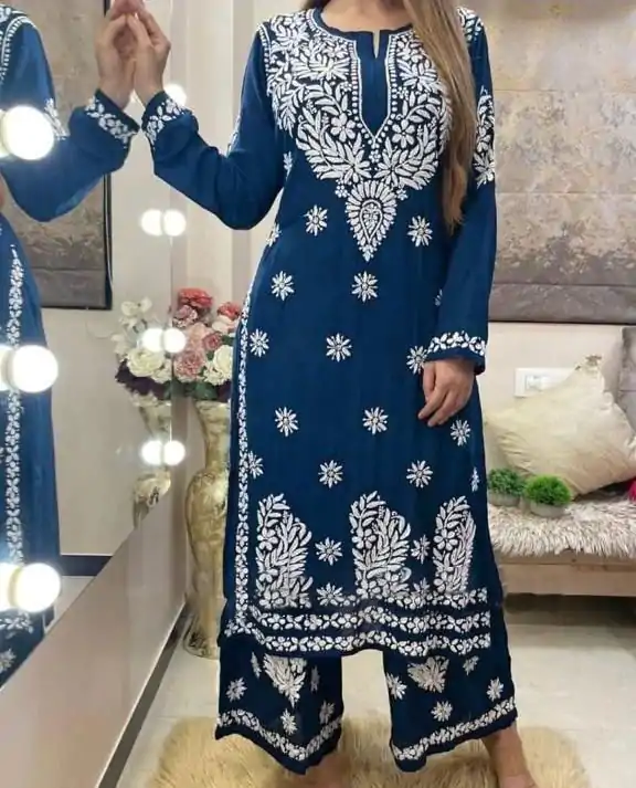 Sublime Blue Color Rayon Chain-Stitch Sequence Salwar Suit