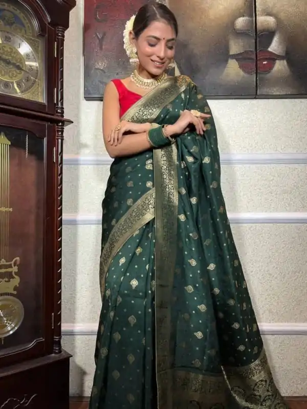 Sublime Green Banarasi Soft Silk Extra Ordinary Design Saree
