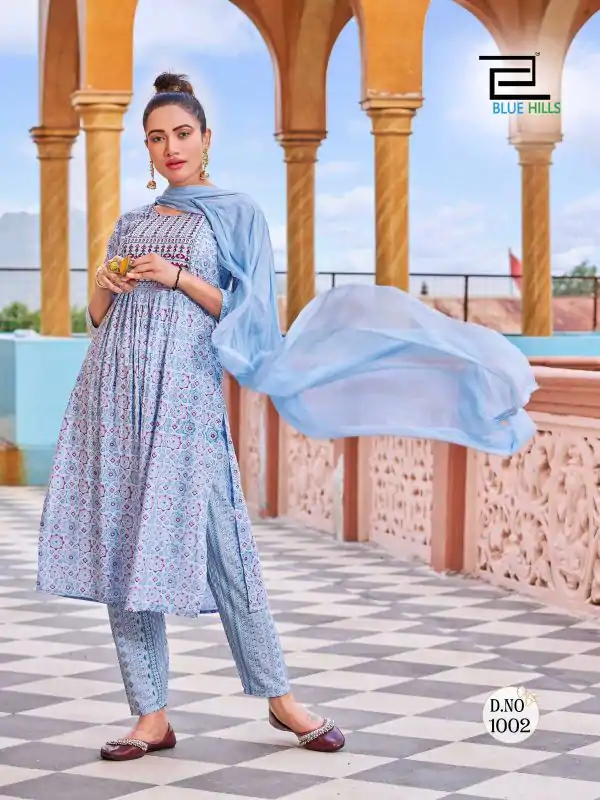 Sublime Light Blue Color Heavy Rayon Embroidery Printed Kurti