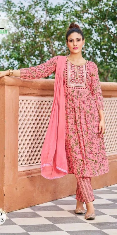 Sublime Pink Color Heavy Rayon With Embroidery Printed Kurti