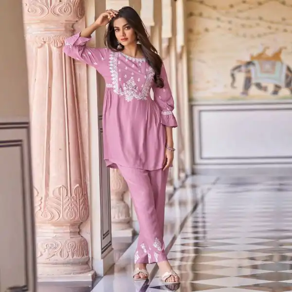 Sublime Pink Color Rayon With Beautiful Embroidery Work Kurti