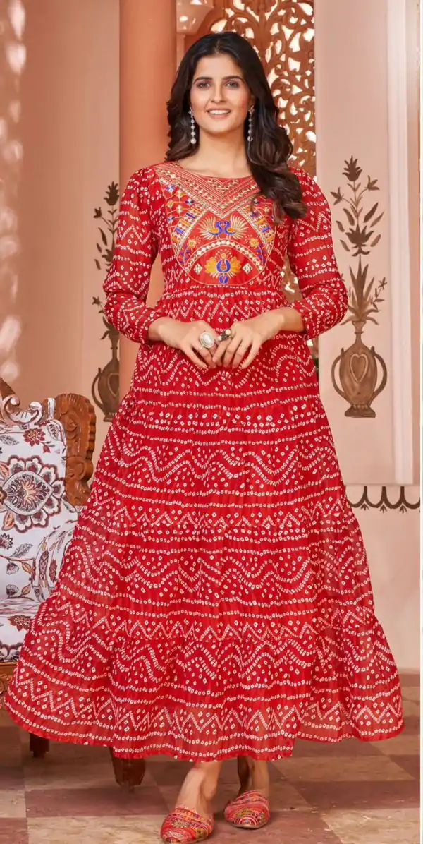 Sublime Red Color Heavy Georgette Printed Embroidery Gown