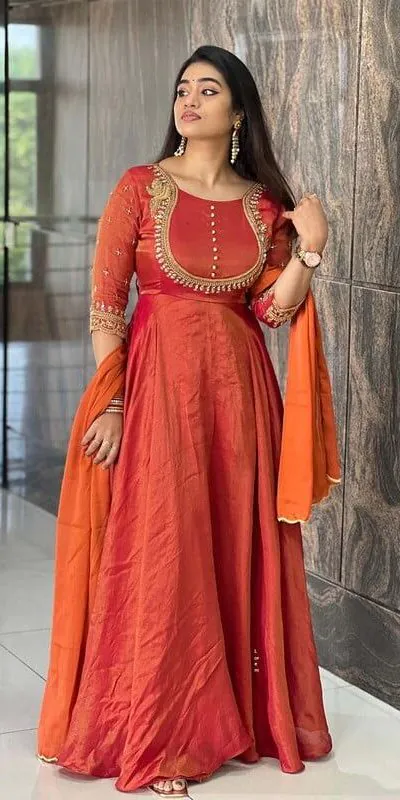 Sublime Orange Color Soft silk thread and Sequence Anarkali Suit