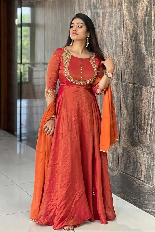 Sublime Orange Color Soft silk thread and Sequence Anarkali Suit