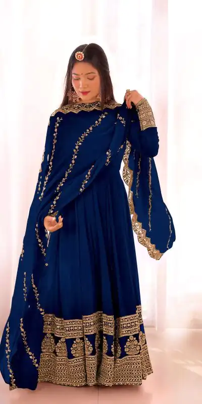 Sublime Blue Color Georgette Silk Embroidery Salwar Suit
