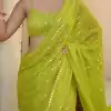Superb Green Color Georgette Embroidery Cotton Thread Saree