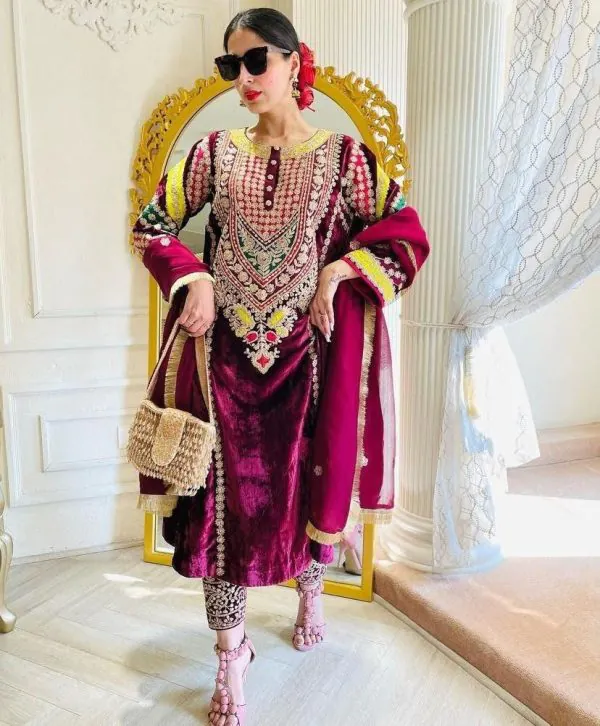 Superb Purple Color Velvet Coadding Sequence Work Salwar Suit