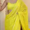 Superb Yellow Color Georgette Embroidery Cotton Thread Saree