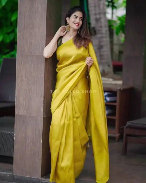 Superb Yellow Color Soft Lichi Silk Cloth Rich Pallu All Over Saree