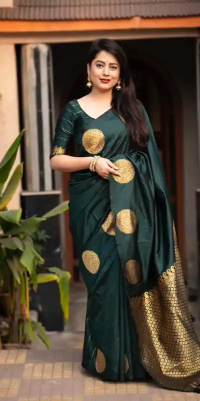 KP 5062 Bottle Green Color Soft Lichi Silk Cloth Rich Pallu Saree Casual, Party Wear, Wedding, Events Etc.   Expected Delivery 4-6 Working Days @ 1299/- | Bollywood Sarees, Creative Sarees, Designer Sarees, Embroidered Sarees, Ethnic Saree, Modern Digital sarees, Party Wear Sarees, Sarees