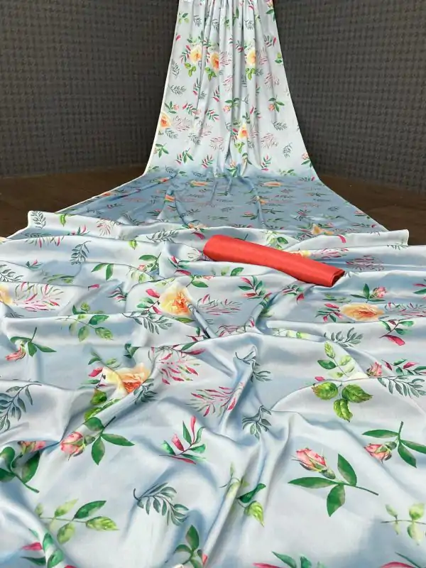 Aglow Agua Color Devsena Soft Silk Digital Printed Work Saree