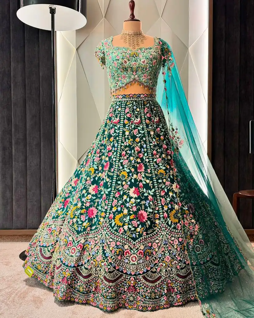 Aglow Blue Color Malai Silk Sequins Embroidered Lehenga Choli - Image 2