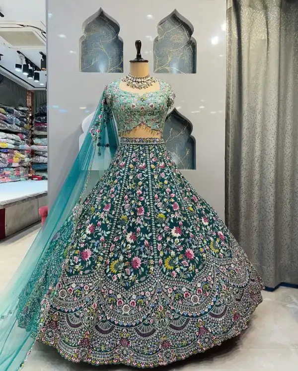 Aglow Blue Color Malai Silk Sequins Embroidered Lehenga Choli