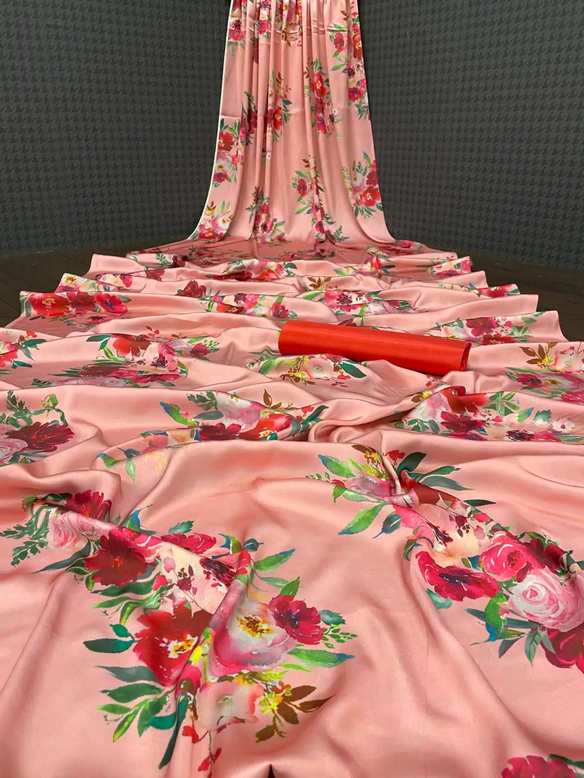 Aglow Peach Color Devsena Soft Silk Digital Printed Work Saree