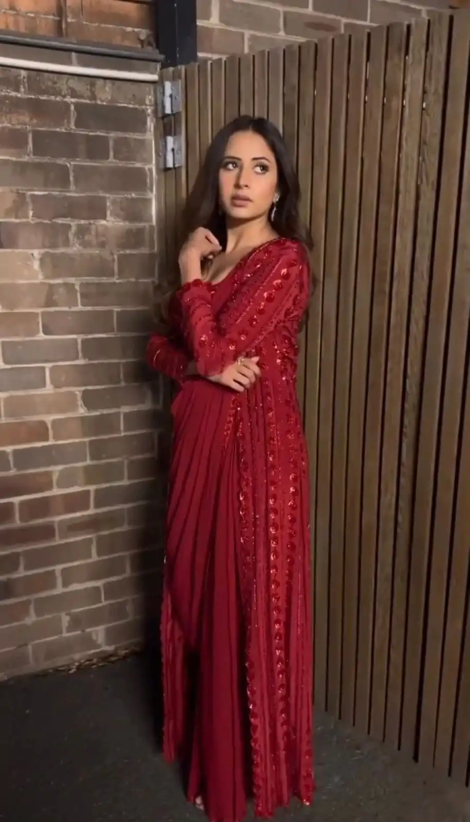 Alluring Red Color Georgette Thread Sequence Work Saree - Image 3