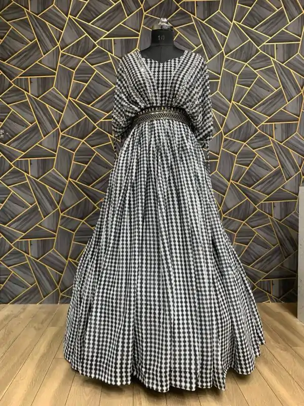 Beautiful Black Color Georgette Digital Printed Hand Khatli Gown