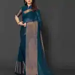 Beautiful Blue Color Chiffon Running Chiffon Blouse Work Saree