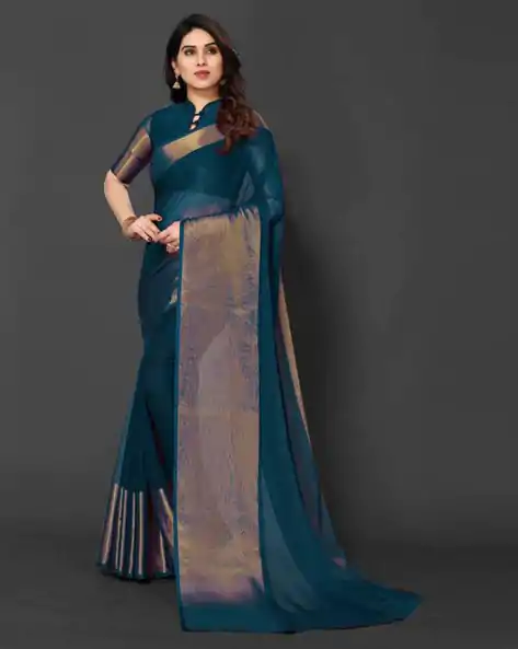 Beautiful Blue Color Chiffon Running Chiffon Blouse Work Saree