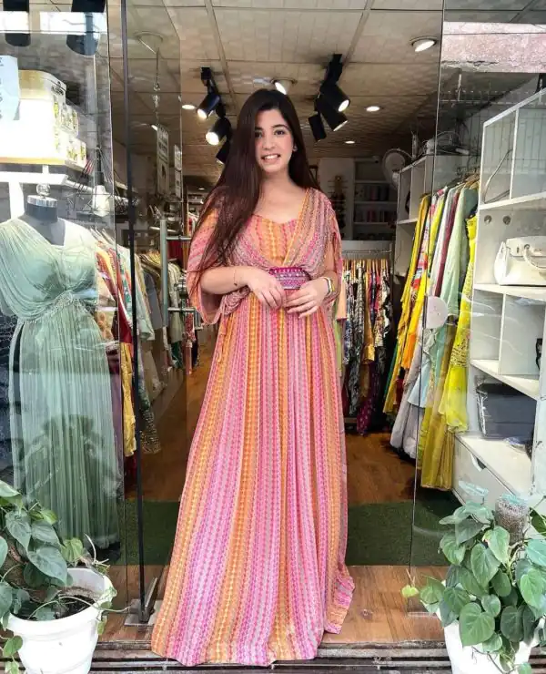 Beautiful Pink Color Georgette Digital Printed Hand Khatli Gown