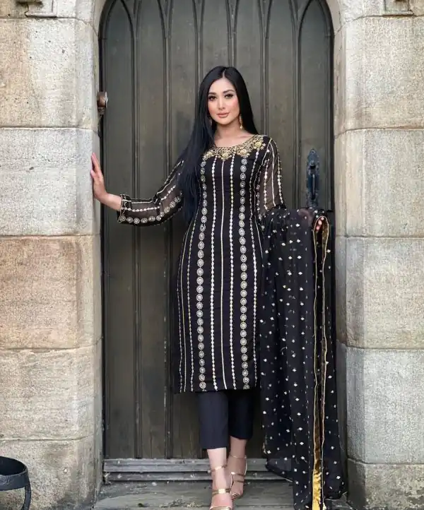 Classic Black Color Georgette Embroidery Sequence Salwar Suit