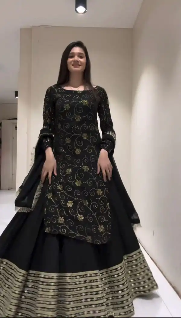 Cute Black Foix Georgette Thread With Sequence Lehenga Choli
