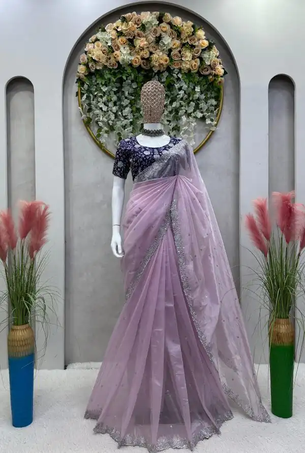 Cute Light Violet Color Jimmy Choo Thread  Sequence Work Saree