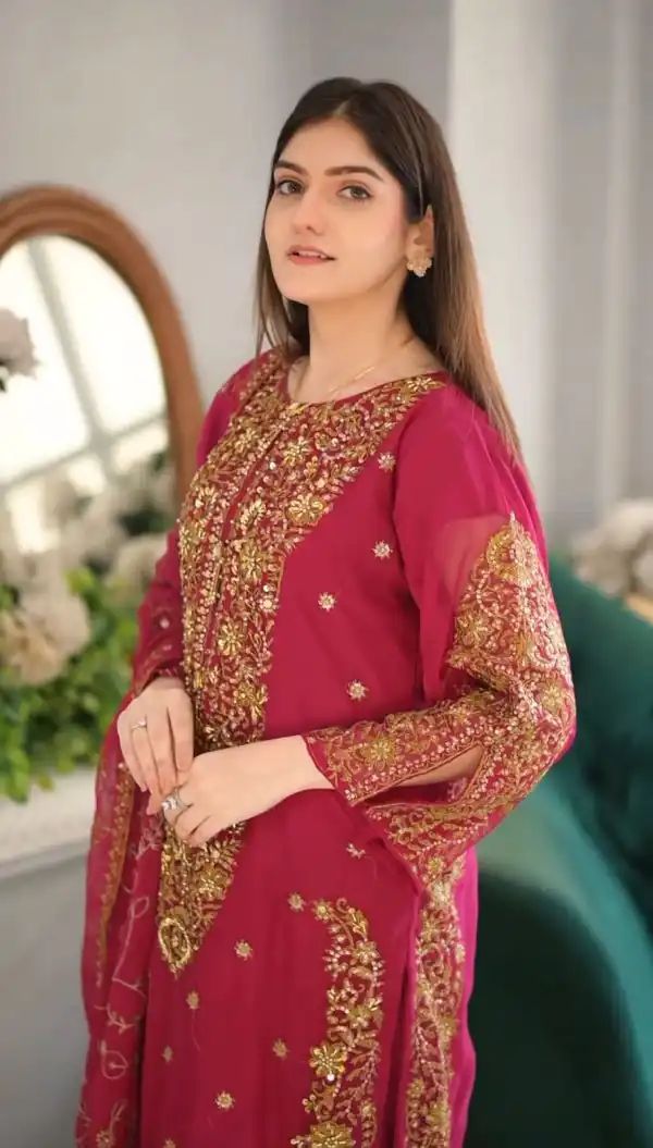 Cute Pink Color Georgette Embroidery Sequence Salwar Suit