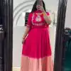 Dazzling Pink Color Chinon Dyeable Embroidery Thread Gown