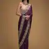 Dazzling Purple Color Rangoli Silk Embroidery Sequence Saree